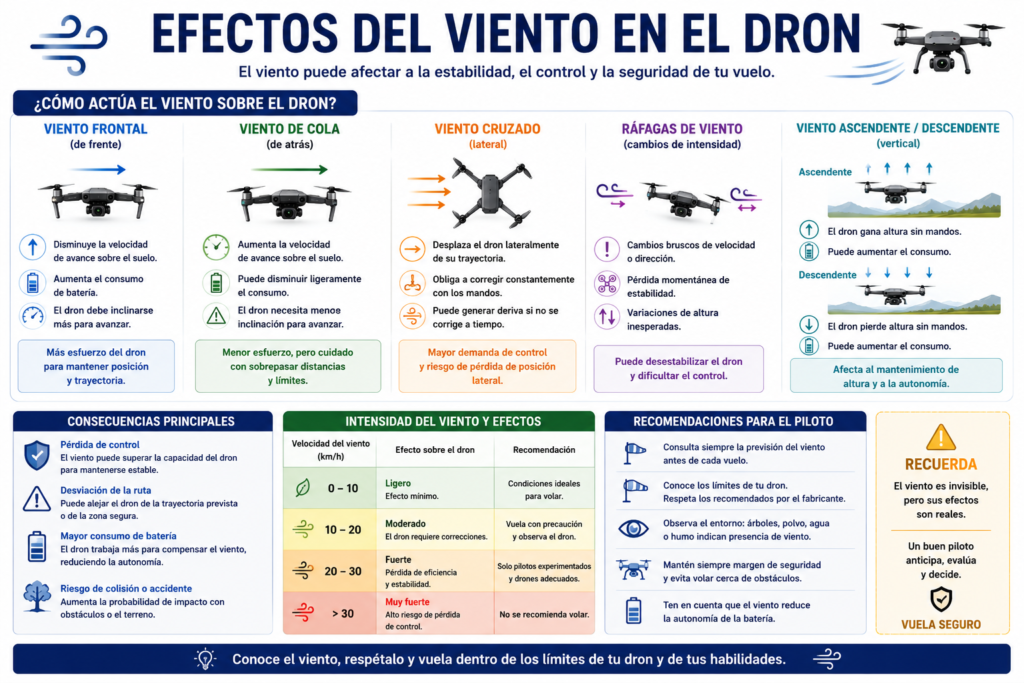 efectos del viento en el dron