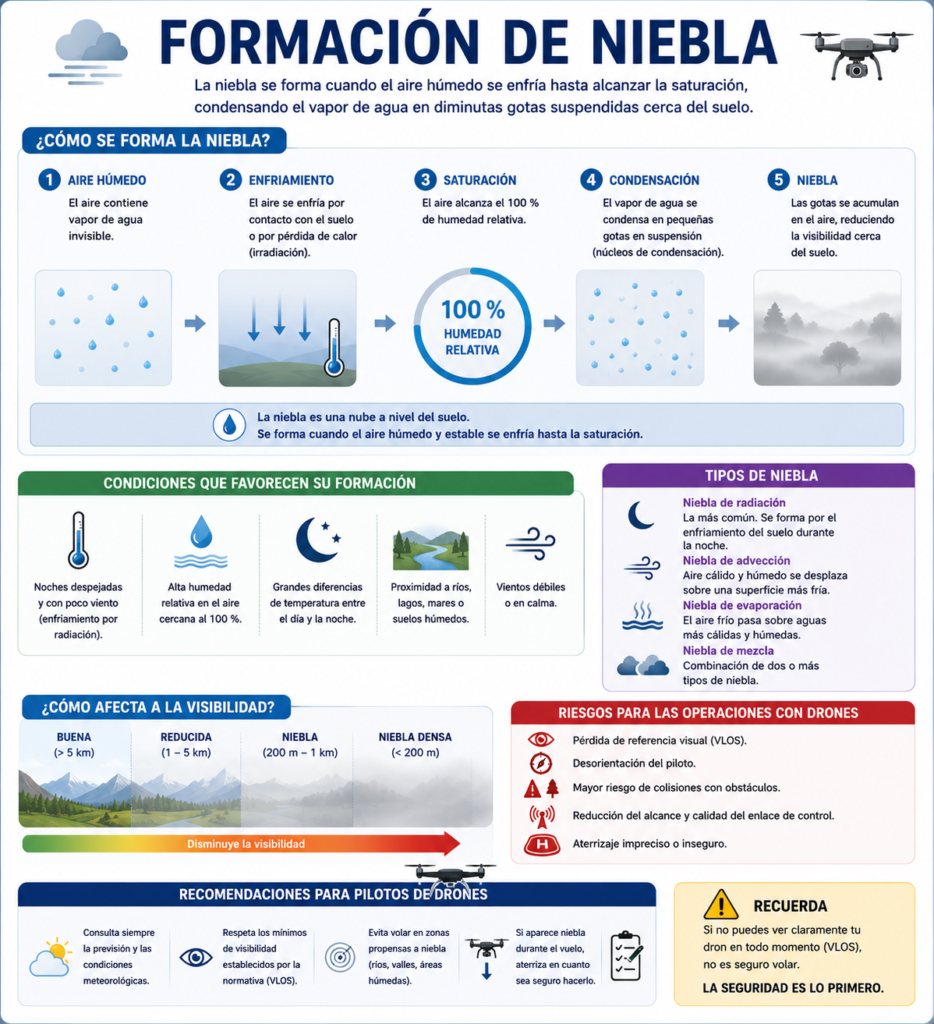 Formación de niebla y recomendaciones para drones
